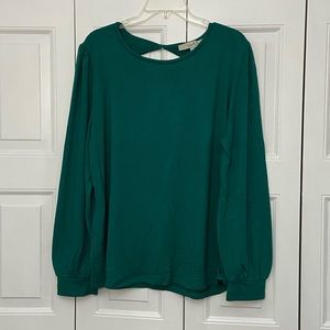 Loft, Emerald Green Open-back Long-Sleeve Knit Blouse, Size XL